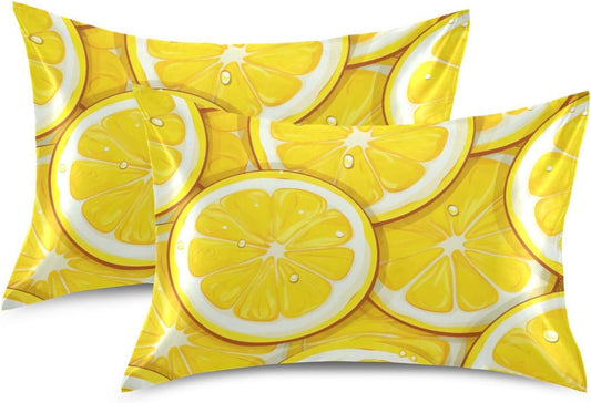 Vintage Yellow Lemons Leaves Satin Pillowcase for Hair and Skin Body Body Pillow Cases Standard Size 20"X26" Super Soft Pillow Case with Envelope Closure for Women