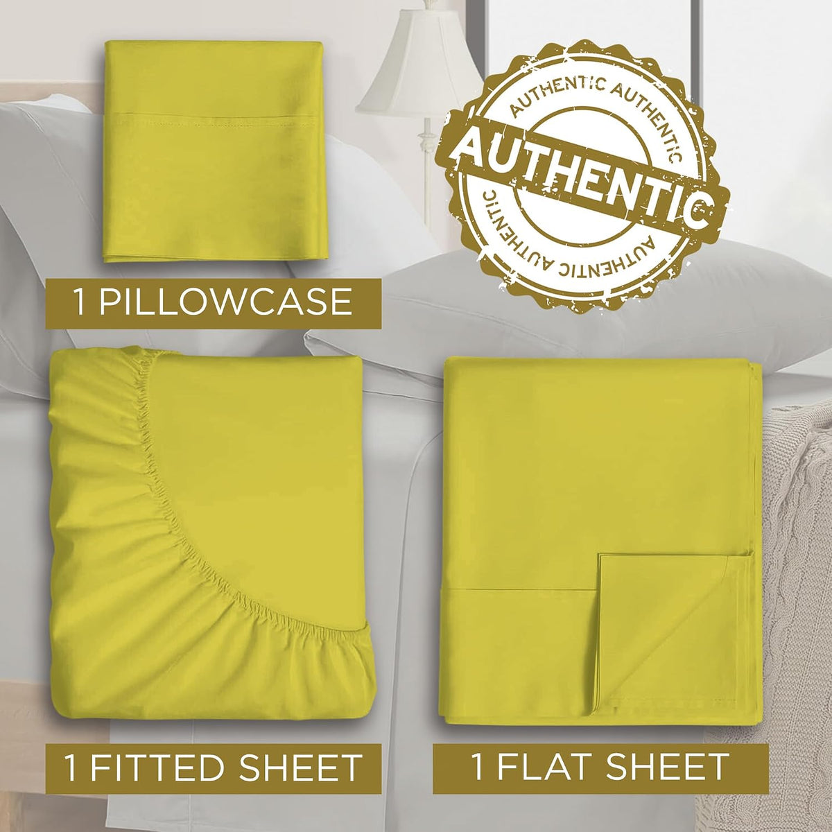 Twin XL Microfiber Fitted Sheet, 15" Deep Pocket, Yellow, 3 PC Set