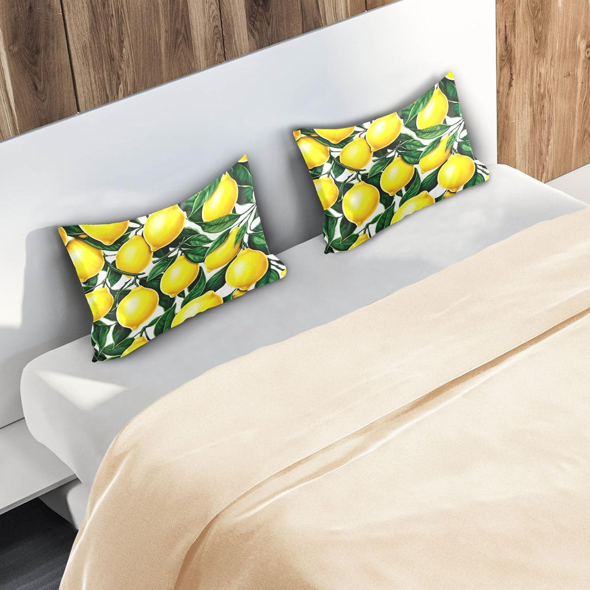 Yellow Lemons Satin Pillowcase for Hair and Skin Silk Pillowcase - Slip Cooling Satin Pillow Covers with Envelope Closure, Standard Size(20x26 inches)#394