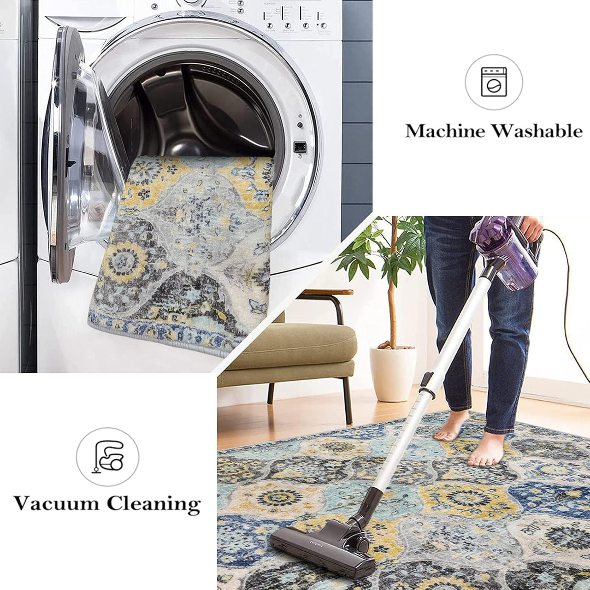 Moroccan Washable Small Area Rug, 3x5 Area Rug for Bedroom Living Room