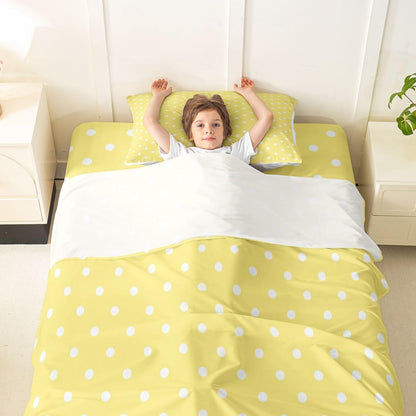 Lemon Yellow Polka Dot Bed Sheets Set Twin Size Cute Polka Dot Bed Set for Kids Boys Girls Simple Fashion Sheet Set Kawaii Style,1 Fitted Sheet+1 Pillow Sham+1 Flat Sheet