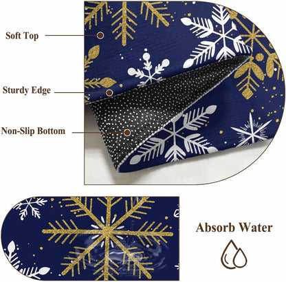 Winter Yellow Snowflake 2x3 Area Rugs for Living Room, Christmas White Snowflake Navy Non Slip Floor Mat Washable Low-Profile Indoor Carpet for Bedroom, Dining Room, Bathroom