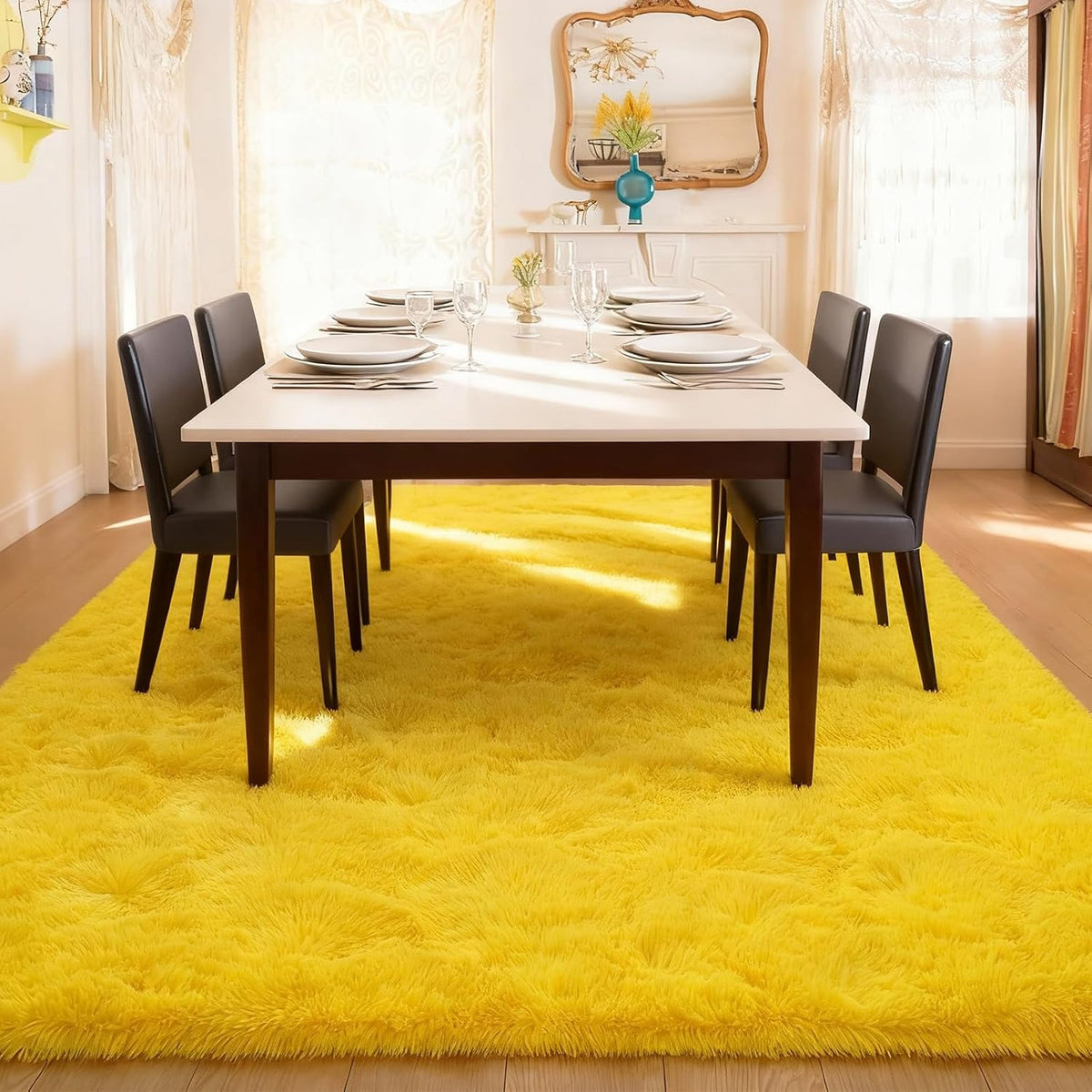 Cozy Winter Area Rug 5x7,Ultra Soft ‌Plush Shaggy Rug Non Slip for Living Room/Bedroom,Kid/Pet Friendly,Modern Home Decor Carpet,Yellow