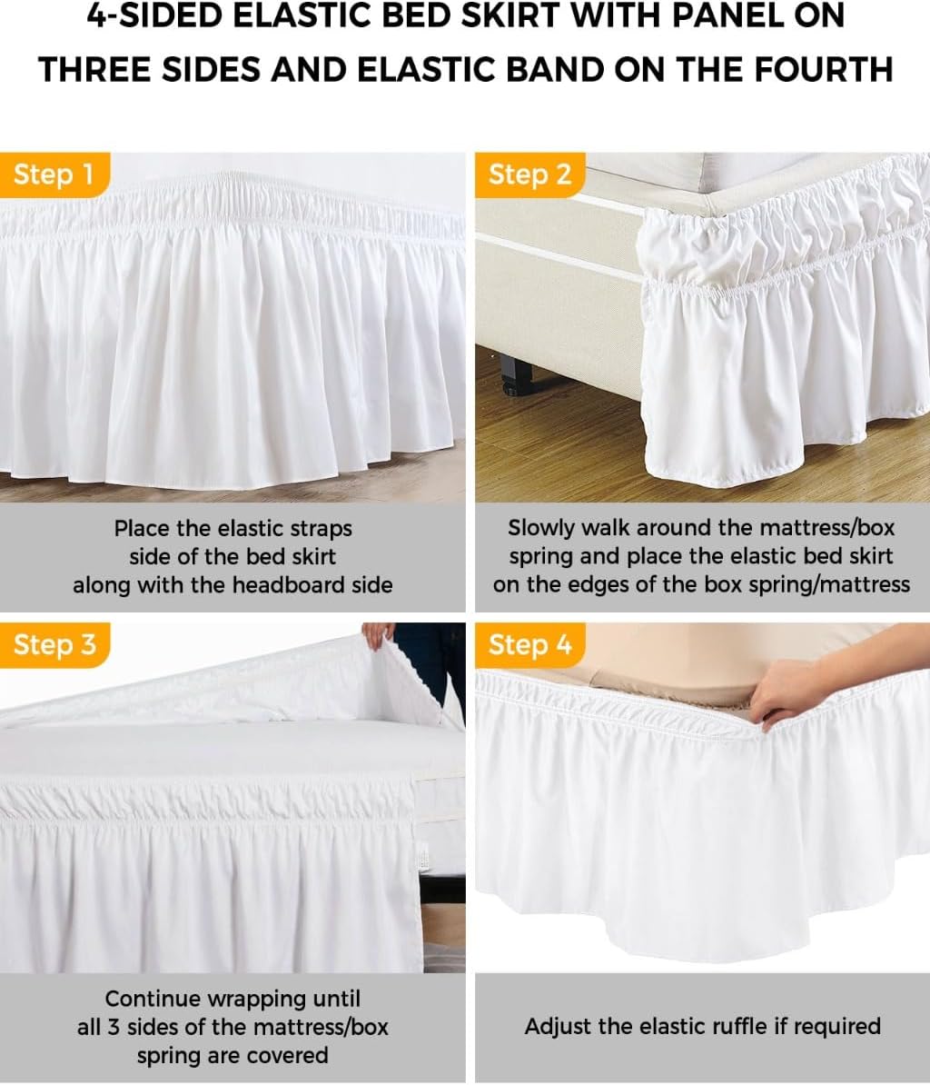 Summer Lemon Bed Skirt Queen Size 16 Inch Drop, Adjustable Elastic Wrap Around Bed Skirts Easy Fitting Dust Ruffle Bedskirt Bed Frame Cover Watercolor Yellow Blue Garden Floral