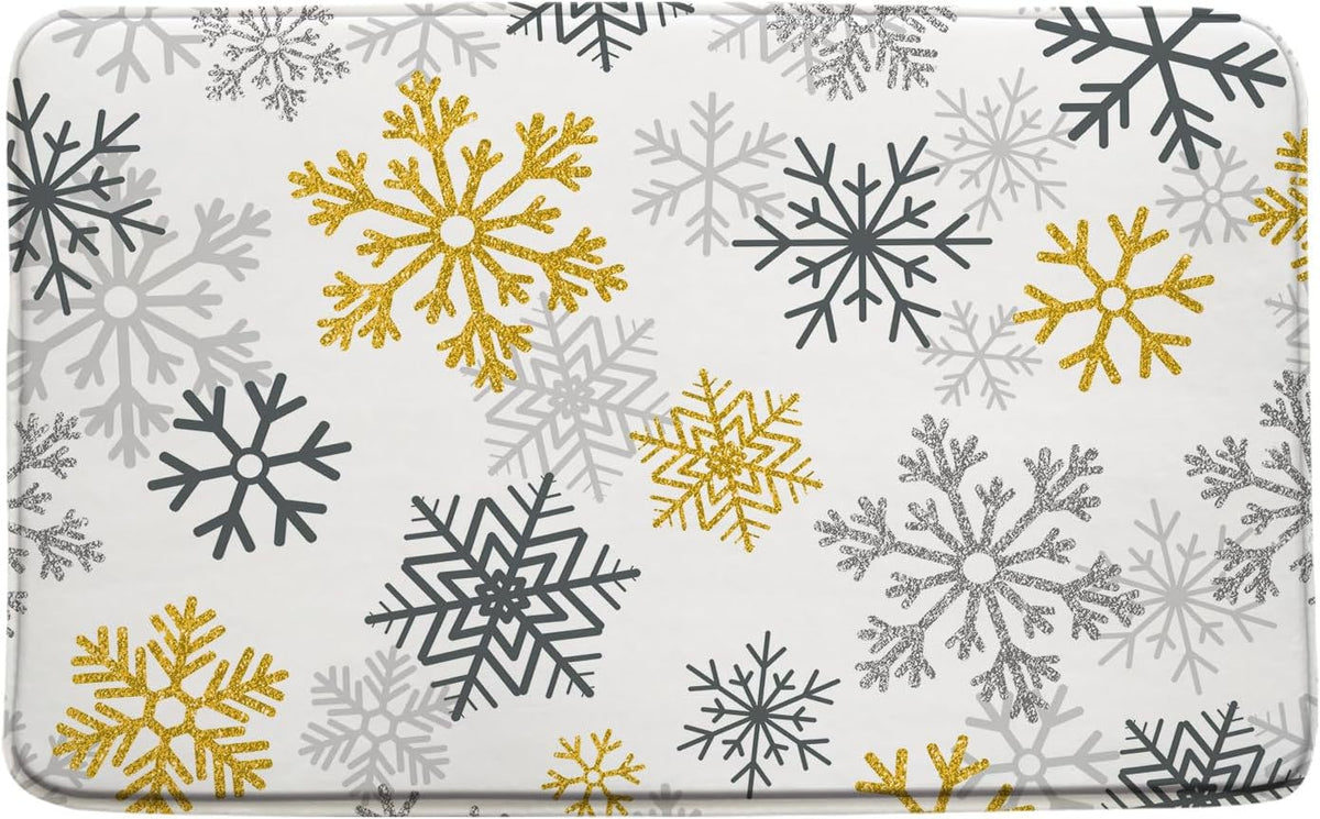 3pcs Yellow Snowflake Bath Mat Set Christmas Winter Holiday Happy New Year Bathroom Bathtub Area Rugs Toilet Decor (16x24 in)