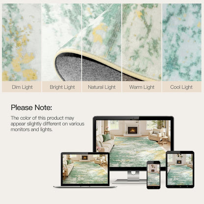5x7 Area Rug for Living Room, Abstract Washable Non-Slip Rugs, Light Green