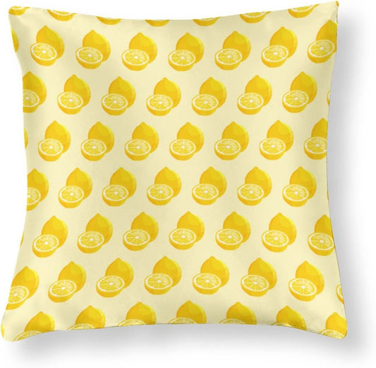 Yellow Sweet Lemon Satin Square Throw Pillow Covers Summer Lemon Throw Pillow Cover Square Hidden Zipper 16"x16" Outdoor Pillow Covers Home Decor Throw Pillows Cover Cooling Pillow case