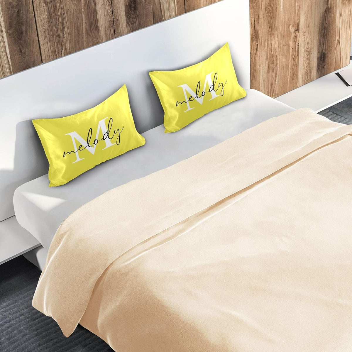 Custom Lemon Yellow Satin Pillowcase for Hair and Skin Body Personalized Bed Pillow Standard Size 20"X26" Customized Plush Pillow Case with Envelope Closure for Pillow