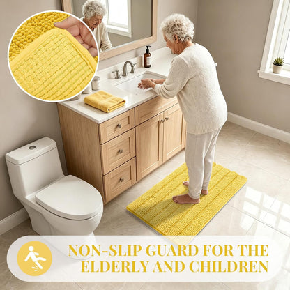 Small Bath Rug Mat,Yellow Chenille High Absorbent Bathroom Floor Mat