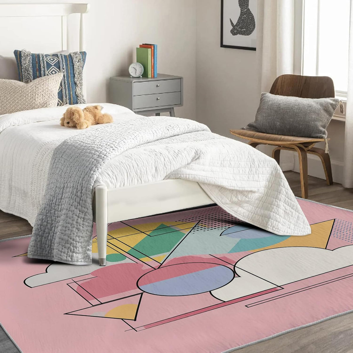 Geo Abstract Rug 5x6 Area Rugs, Mid-Century Modern Area Rug for Bedroom Living Room, Pastel Art Carpet, Soft Low Pile Home Decor Rug, Washable Non-Slip Indoor Large Rugs