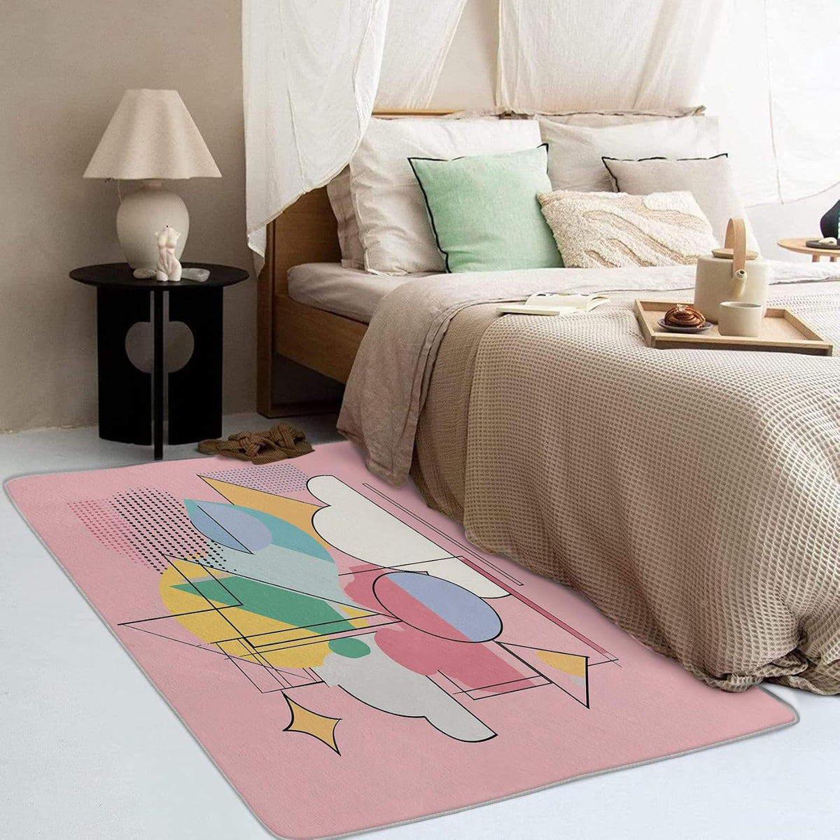 Geo Abstract Rug 5x6 Area Rugs, Mid-Century Modern Area Rug for Bedroom Living Room, Pastel Art Carpet, Soft Low Pile Home Decor Rug, Washable Non-Slip Indoor Large Rugs