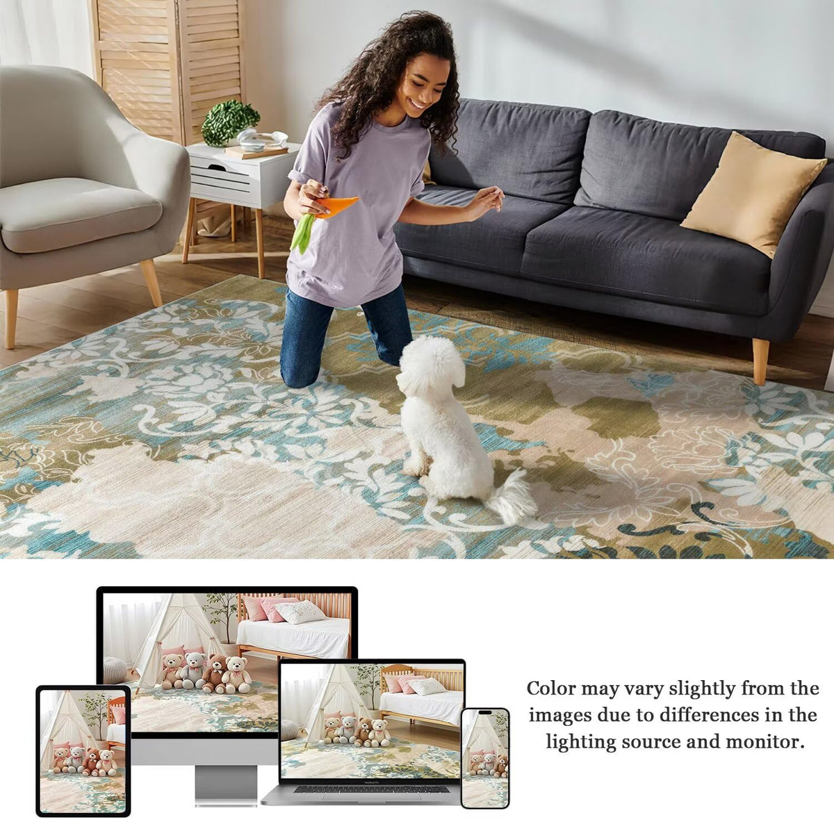 4x6 Area Rugs,Abstract Area Rugs, Modern Washable Non-Slip Rug for Living Room, Bedroom, Dining Room, Soft Low Pile Carpet, Neutral Decor for Home and Office,Abstract Floral - Yellow