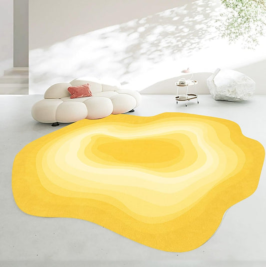 Minimalist Abstract Gradient Ombre Texture Area Rugs Yellow 4' Irregular Shaped Home Deco Rug for Living Room Bedroom Dining Room Washable Large Carpet Low Pile Thin Nursery Room Indoor Mat