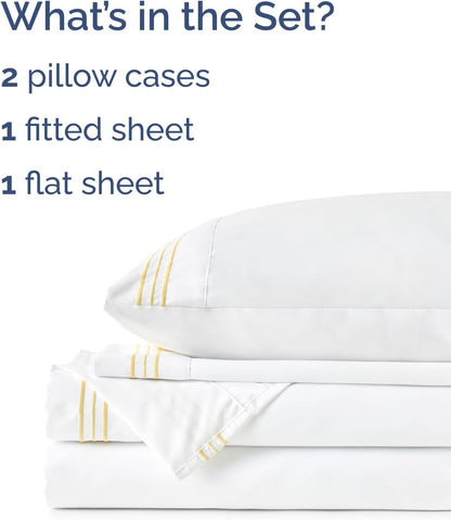 Extra Thick Heavyweight King Size, Embroidery Sheet Set - Butter Yellow