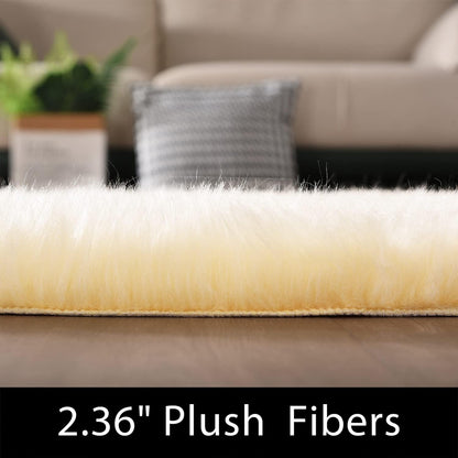 Yellow Rug for Bedroom 3x5 Area Bedside Rug Faux Sheepskin Fur Rugs for Living Room Décor Boho Rugs, Rectangle