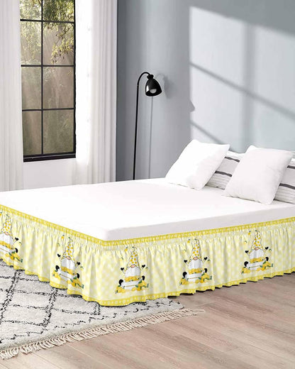 Lemon Gnomes Bed Skirt Queen Size 16 Inch Drop, Adjustable Elastic Wrap Around Bed Skirts Easy Fitting Dust Ruffle Bedskirt Bed Frame Cover Summer Botanical Fruit Leaf Yellow Lattices
