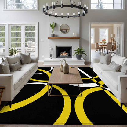Modern Abstract Art 5x7 Area Rug for Living Room Bedroom, Yellow White Geometric Circle Washable Rugs Absorbent Non-Slip Indoor Carpet for Dining Room Home Office Decor