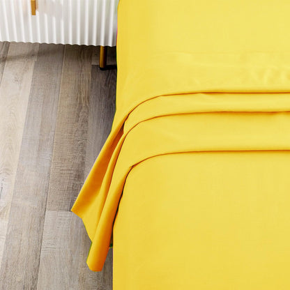 Flat Sheet Single,1 Pack Solid Flat Sheet Smooth Touch Hotel Quality (Twin, Yellow)