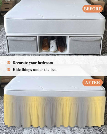 Ruffle Wrap Around Bed Skirts for Queen Beds 16" Drop Ombre Abstract Gradient Lemon Yellow and Gray Adjustable Elastic Ruffled Bed Skirt Pleated Luxury Dust Ruffles
