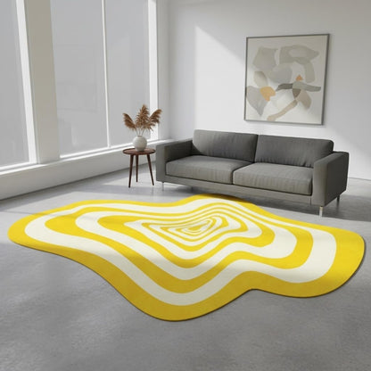 Modern Abstract Shaped Fluid Art Psychedelic Rug for Living Room Bedroom Playroom Nursery Aesthetic Room Deco Irregular Area Rug 2x3 Under Dining Coffee Table Anti Slip Floor Mat Bright Yellow White