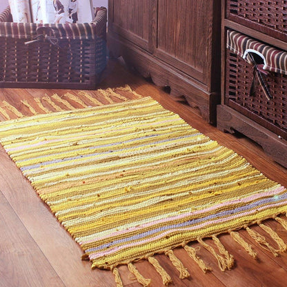 Chindi Rag Rug, Machine Washable Cotton Reversible Rag Rug Hand Woven Multi Color Striped Area Rug Floor Rugs for Bedroom, Living Room, Kitchen and Laundry Room (20'' x 31", Yellow)