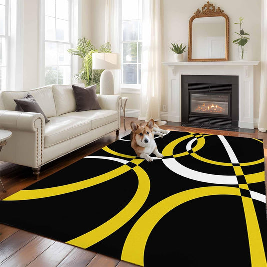 5x7ft Modern Abstract Art Area Rug Non Slip Soft Washable Yellow White Geometric Circle Rectangle Area Rugs Low Pile Indoor Carpet Mat for Bedroom Living Room Dining Entryway