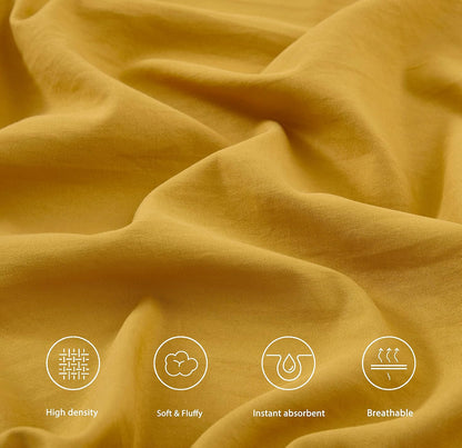 Soft Washed Queen Bed Sheet Set - 4-Piece Brushed Microfiber Wrinkle & Fade Resistant 14-Inches Deep Pocket Sheets & Pillowcases Set - Queen, Mustard Yellow