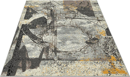 5'3" x 7'6" Abstract Grey & Yellow Geometric Area Rug - Contemporary Non-Shed Living Room Rug Rugs