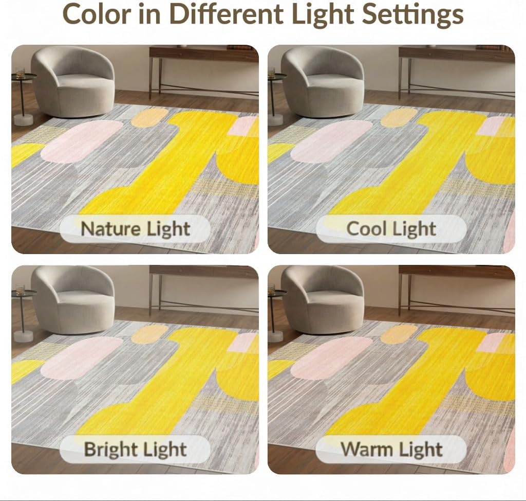 6'x9' Yellow Gray Abstract Geometric Design Washable Area Rug
