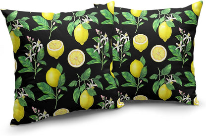 Lemon Pillow Covers 18 x 18 Inch Summer Black Yellow Throw Pillow Cover Set of 2 Spring Fruit Floral Pillow Case Decorative Cushion Covers for Sofa Couch Car Bedroom Decor