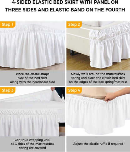 Yellow Lemon Bed Skirt Queen Size 16 Inch Drop, Adjustable Elastic Wrap Around Bed Skirts Easy Fitting Dust Ruffle Bedskirt Bed Frame Cover Farmhouse Black Buffalo Plaid Grey Wooden