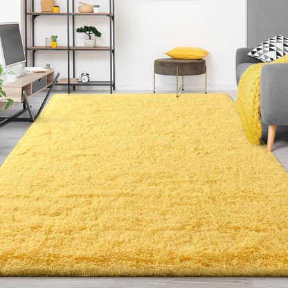 Large Area Rugs for Living Room, 5x8 Feet Yellow Shaggy Rug Fluffy Throw Carpets, Ultra Soft Plush Modern Indoor Fuzzy Rugs for Bedroom Girls Kids Nursery Room Dorm Home Decor